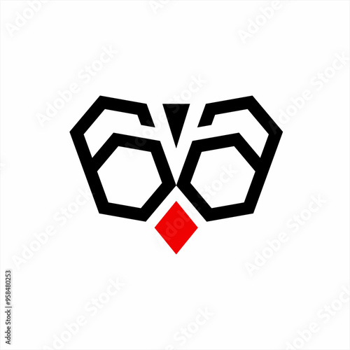 Abstract geometric number 66 logo design with diamond card symbol and letter V in negative space.