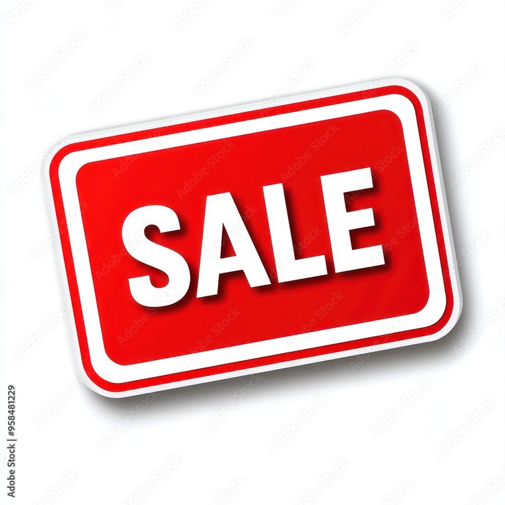 A vibrant red sign features bold white letters spelling sale, attracting customers during a promotional event A vibrant red sign features bold white letters spelling sale, attracting customers during a promotional event