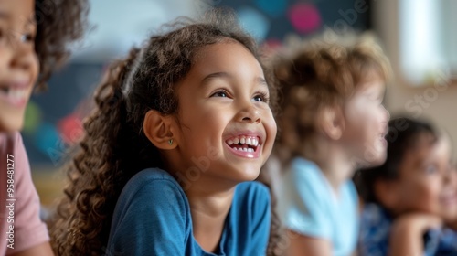 Young children in courses, engaging in language learning games photo