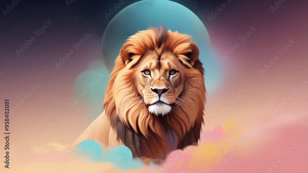 A lion against a soft pastel background, perfect for adding a touch of nature to your space. A lion against a soft pastel background, perfect for adding a touch of nature to your space.