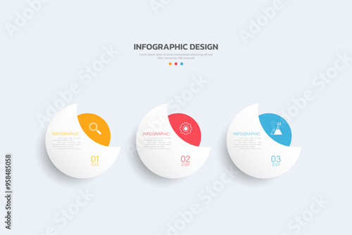 Modern business infographic template, circle shape with 3 options or steps icons.