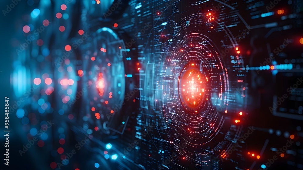 Obraz premium Futuristic Cybersecurity Safeguarding a Digital Network with AI Powered Defenses