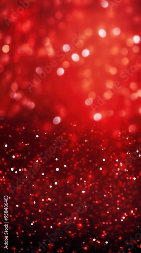 Red banner dark bokeh particles glitter awards dust gradient abstract background. Futuristic glittering in space on red background blank empty with copy 