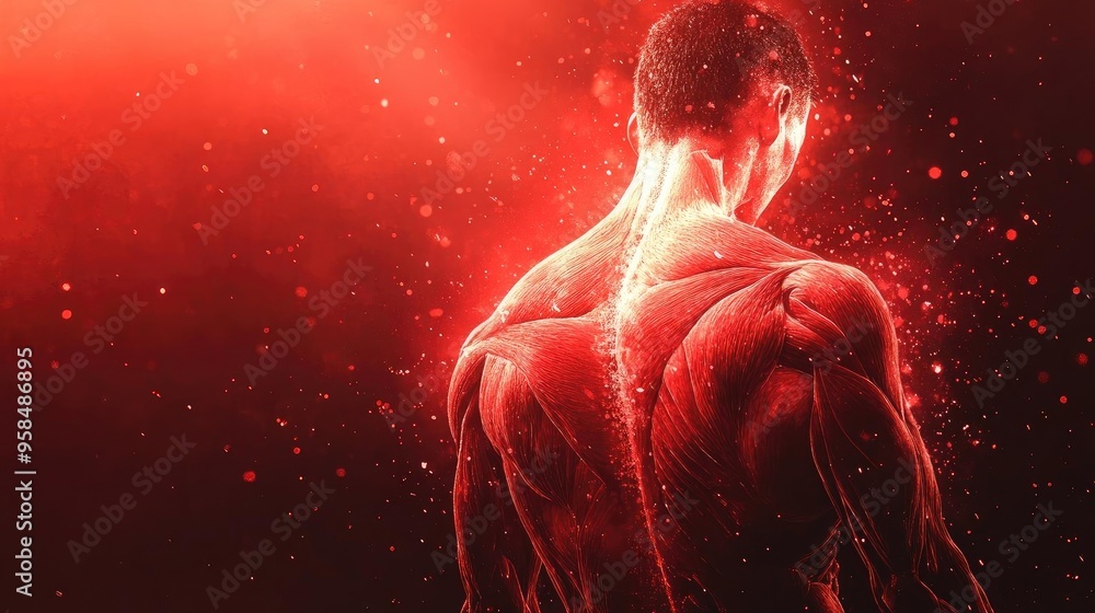 A striking, artistic portrayal of the human anatomy, highlighting muscles and the spine with a vibrant red glow. A striking, artistic portrayal of the human anatomy, highlighting muscles and the spine with a vibrant red glow.