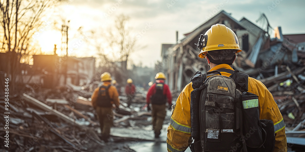 Fototapeta premium Disaster Response Team provides relief and assistance after a disaster