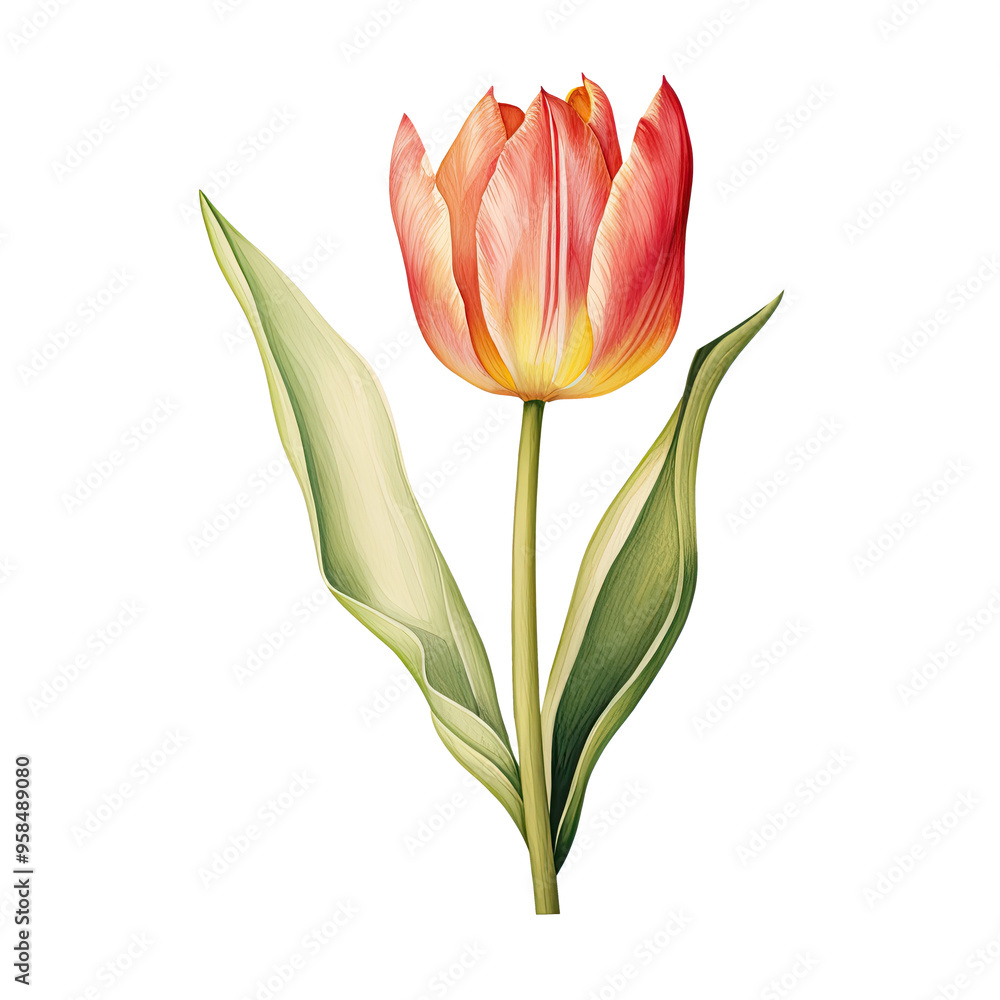 Fototapeta premium Variegated Tulip Clipart Illustration.