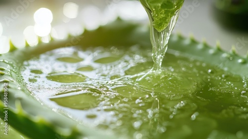 Fresh aloe vera gel extracted from leaves, showcasing its natural color and texture, perfect for skincare and health applications.