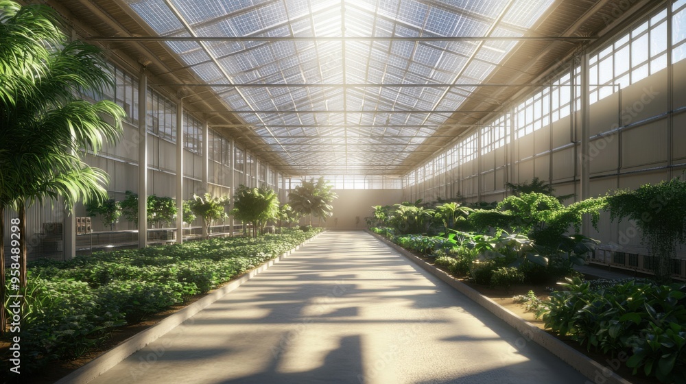 A bright and serene greenhouse filled with lush greenery, perfect for showcasing plant life and tranquil indoor gardening. A bright and serene greenhouse filled with lush greenery, perfect for showcasing plant life and tranquil indoor gardening.