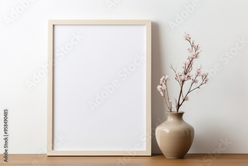 White picture frame in chinese style flower wall decoration.