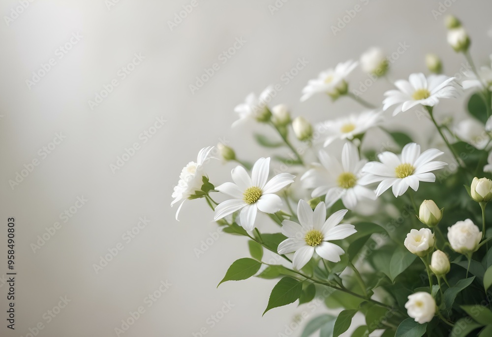 A blurred background with white flowers and green leaves, with a shallow depth of field and a soft, dreamy atmosphere A blurred background with white flowers and green leaves, with a shallow depth of field and a soft, dreamy atmosphere