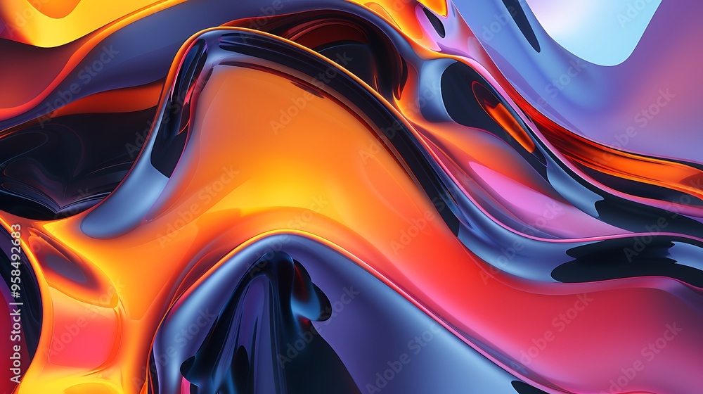 Abstract, colorful, flowing, glossy, liquid shapes in blue, red, and orange hues. Abstract, colorful, flowing, glossy, liquid shapes in blue, red, and orange hues.
