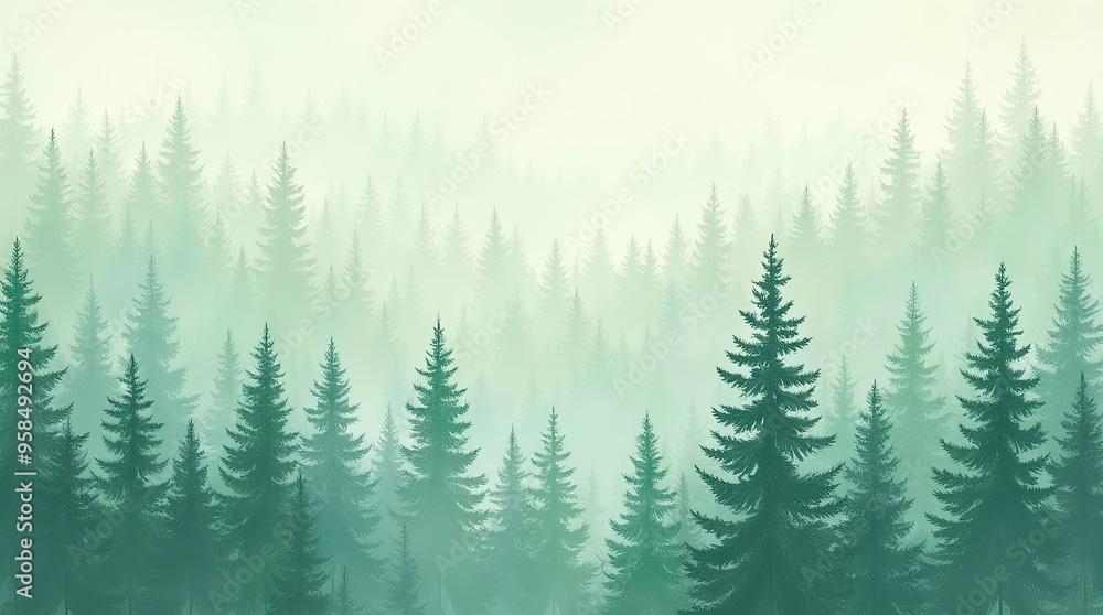 Seamless green misty coniferous forest pattern on transparent background Seamless green misty coniferous forest pattern on transparent background