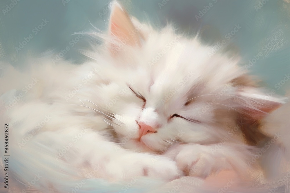 Close up on pale pastel tones kitten sleep angora animal mammal. Close up on pale pastel tones kitten sleep angora animal mammal.