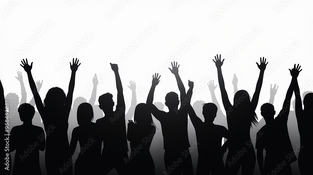 Silhouette of cheering crowd at a concert or nightclub party Silhouette of cheering crowd at a concert or nightclub party