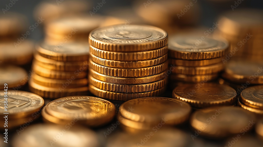 Gold Coins Stacked Macro Close Up Gold Coins Stacked Macro Close Up