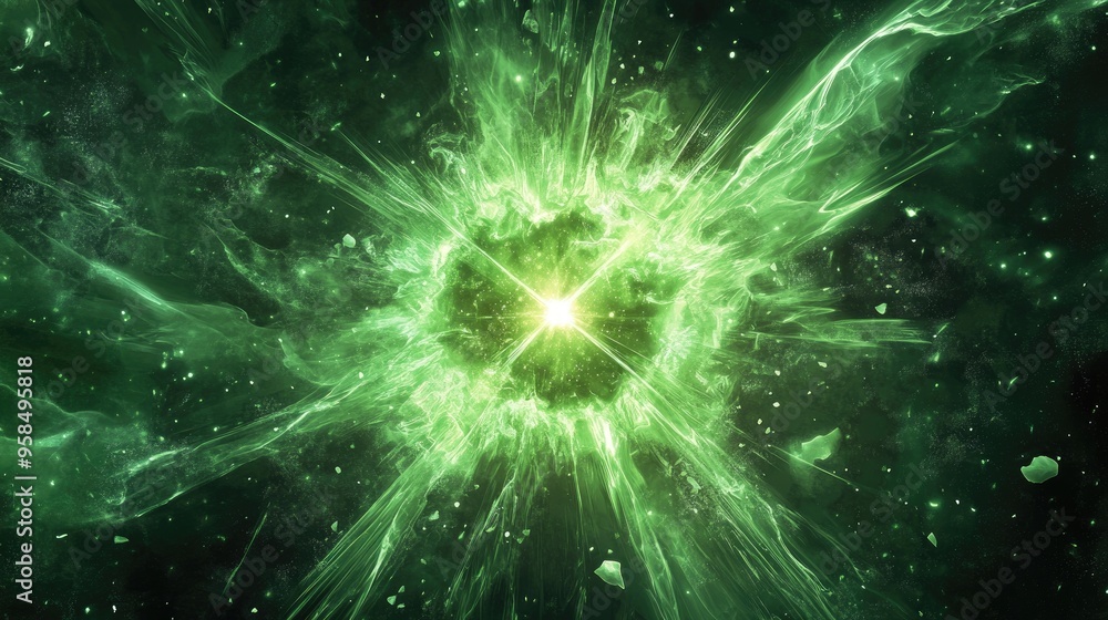Abstract green background featuring a digital illustration of an explosive star Abstract green background featuring a digital illustration of an explosive star