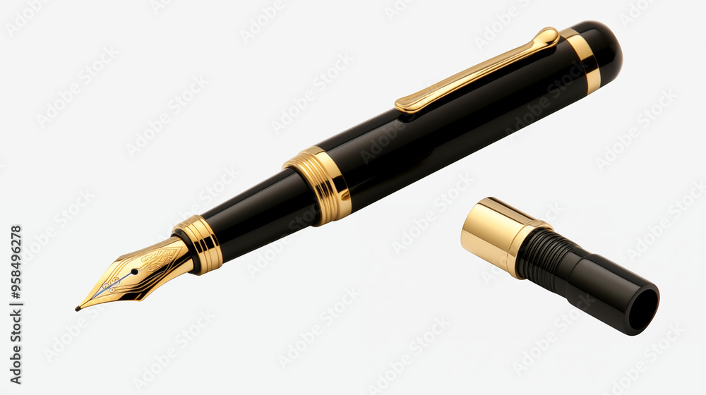 Elegant Black Fountain Pen With Gold Trim Elegant Black Fountain Pen With Gold Trim