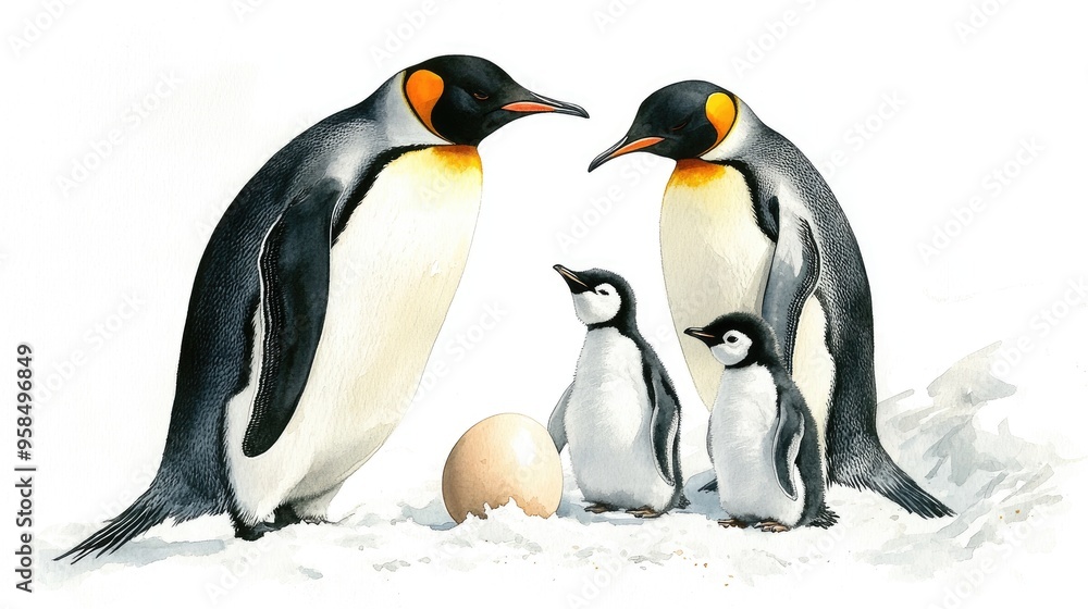 Fototapeta premium King Penguins Caring for Their Young: A Beautiful Representation of Family in the Wild