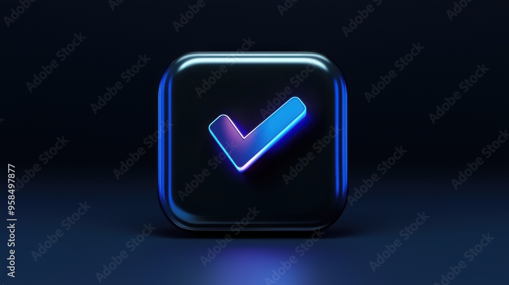 3D Neon Checkmark Icon. 3D Neon Checkmark Icon.