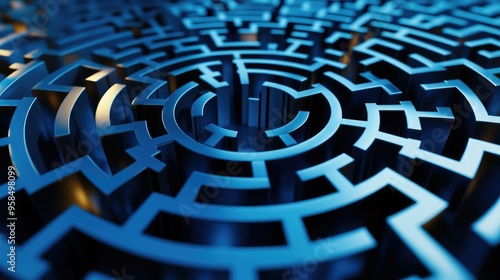 Wallpaper Mural A stunning close-up of a complex blue maze, showcasing intricate pathways and a sense of depth for captivating visual exploration. Torontodigital.ca