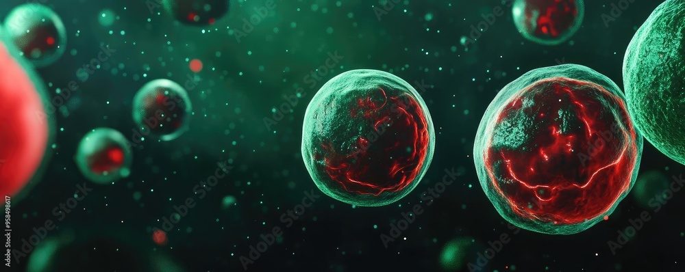 Close-up view of cells in vibrant colors, showcasing the beauty and complexity of cellular structures under a microscope. Close-up view of cells in vibrant colors, showcasing the beauty and complexity of cellular structures under a microscope.