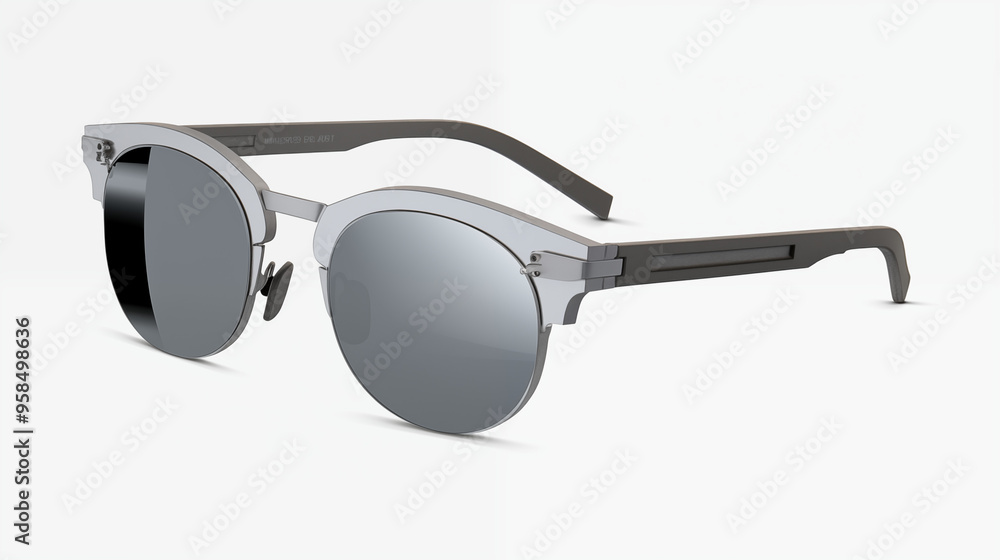 Silver and Black Modern Sunglasses with Reflective Lenses and Sleek Design Silver and Black Modern Sunglasses with Reflective Lenses and Sleek Design