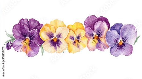 Vibrant Pansy Flowers: A Beautiful Watercolor Floral Arrangement Celebrating Nature's Colors