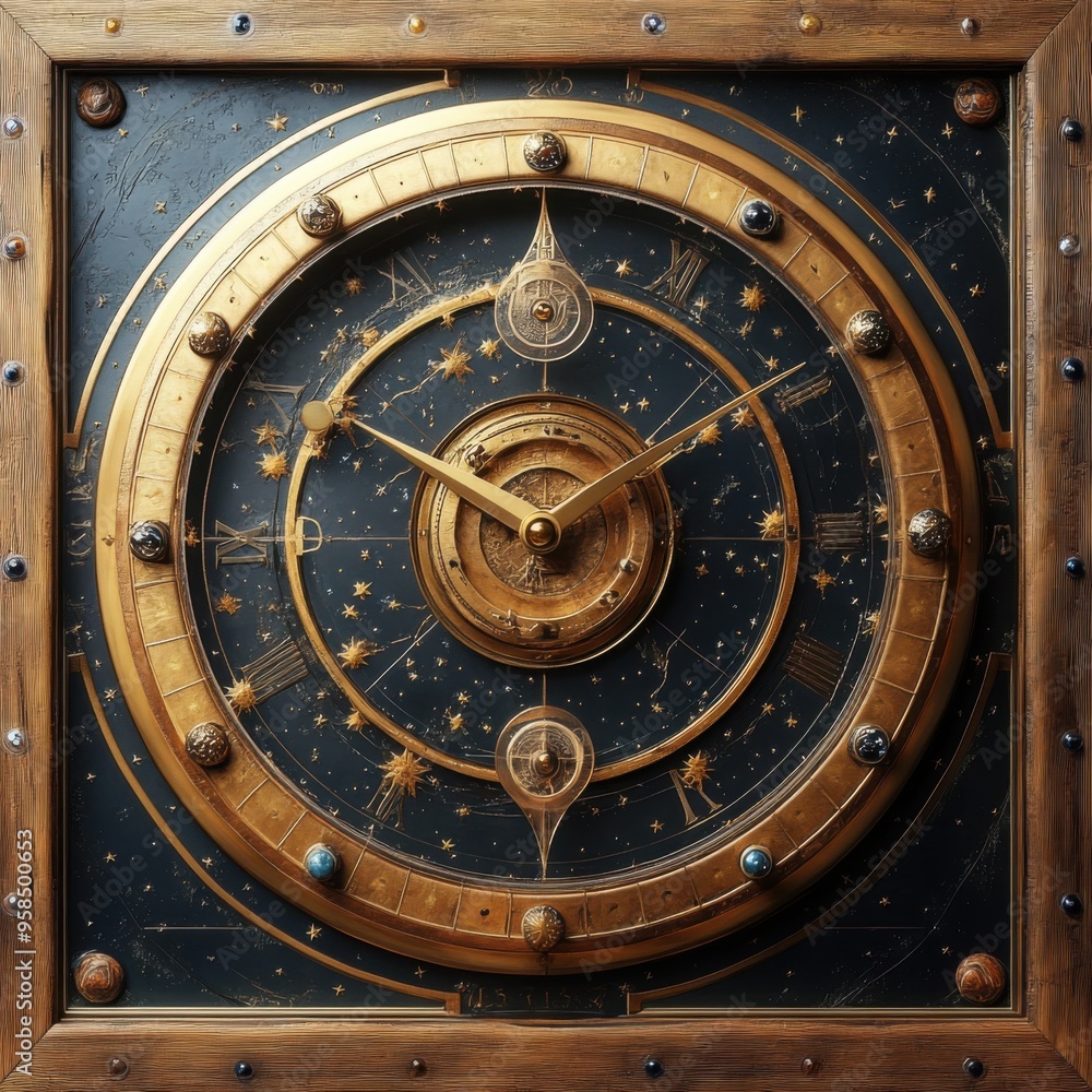 Fototapeta premium Antique Gold Clock Face with Ornate Details.