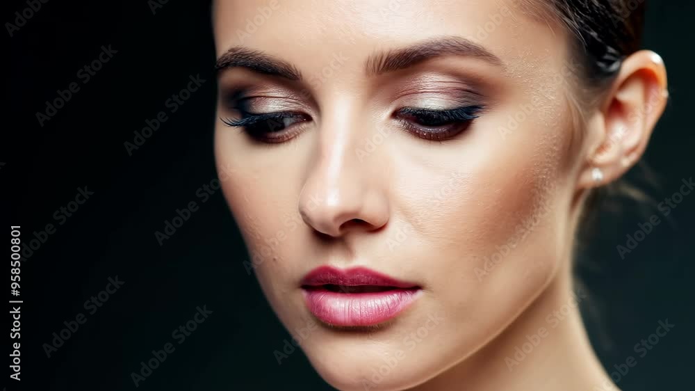 Detailed close-up portrait of a beautiful woman with striking eyes and smooth skin Detailed close-up portrait of a beautiful woman with striking eyes and smooth skin