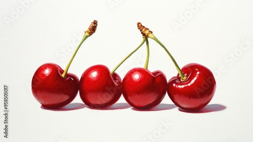 Wallpaper Mural Oil painting depicting cherries against a white background showcasing the fruit in a distinct artistic style Torontodigital.ca