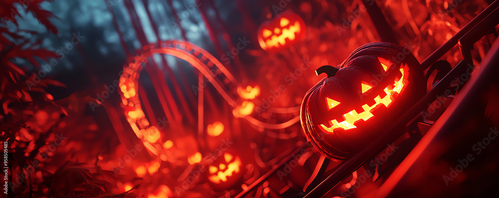 A glowing jack-o'-lantern in a spooky forest, surrounded by eerie decorations, perfect for Halloween-themed projects. A glowing jack-o'-lantern in a spooky forest, surrounded by eerie decorations, perfect for Halloween-themed projects.