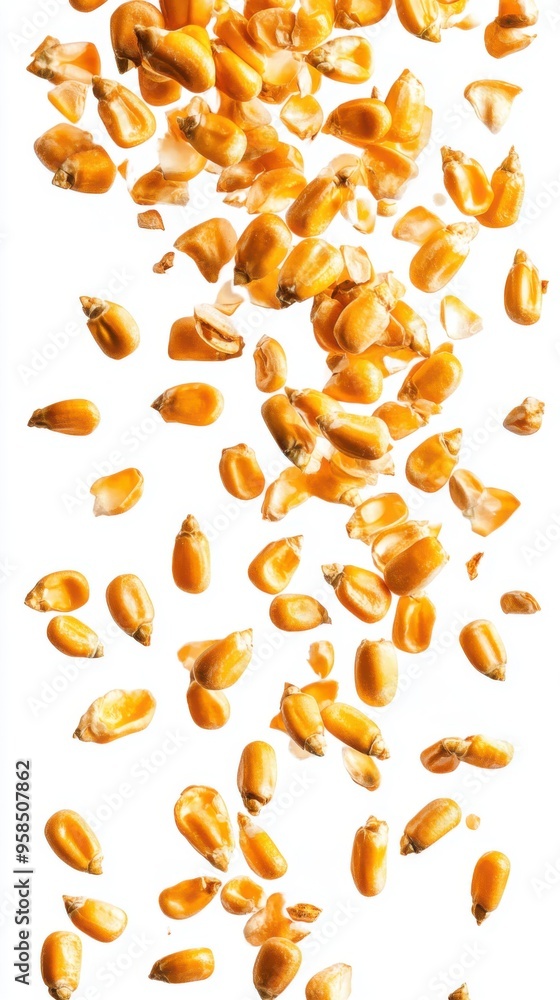 Corn kernels falling in mid-air. Corn kernels falling in mid-air.