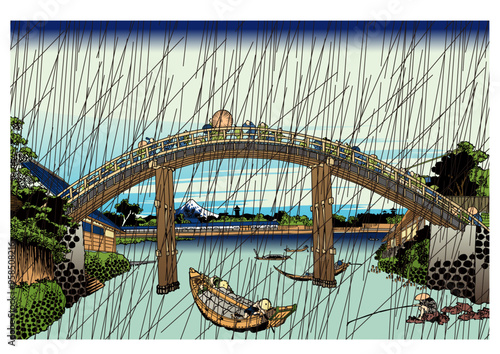 雨の深川万年橋下