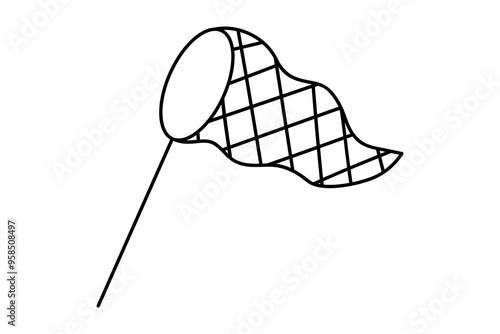 Hand drawn cute outline illustration butterfly net. Flat vector accessory for catch line art doodle style. Netting trap for fish or insect icon or print. Get what you want. Seize the moment. Isolated. photo