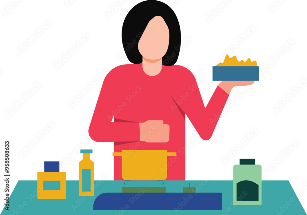 The girl is cooking the dish in the kitchen. The girl is cooking the dish in the kitchen.