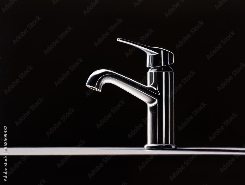 Sleek and modern faucet showcased against a dark background, highlighting its elegant design and functional aesthetics. Sleek and modern faucet showcased against a dark background, highlighting its elegant design and functional aesthetics.