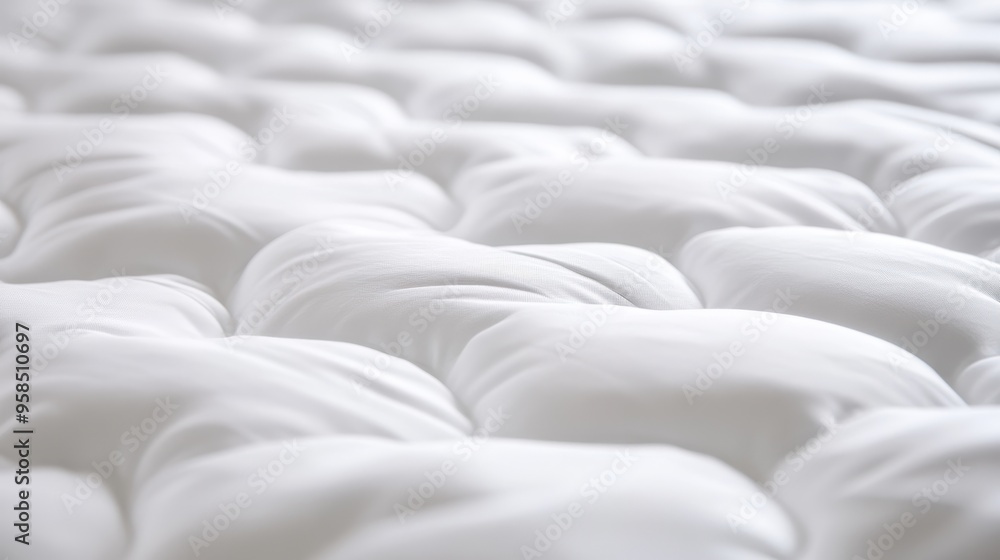 Obraz premium Close-up view of a soft, plush white mattress, showcasing its comforting texture and unique tufted design for restful sleep.