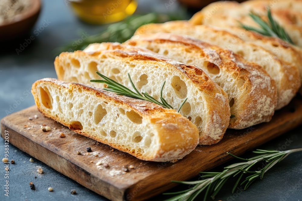 Freshly baked bread on a wooden board. Perfect for depicting homemade, rustic Italian cuisine. Freshly baked bread on a wooden board. Perfect for depicting homemade, rustic Italian cuisine.