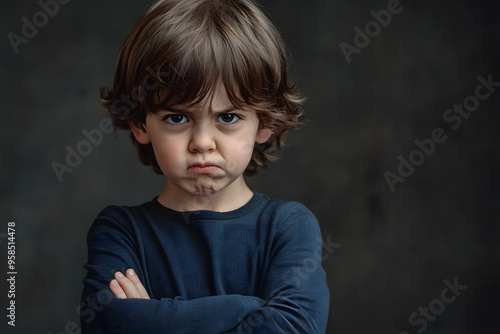 Frustrated Standoff: Angry Little Boy with Arms Crossed