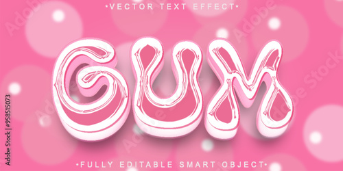 Cartoon Pink Gum Vector Fully Editable Smart Object Text Effect