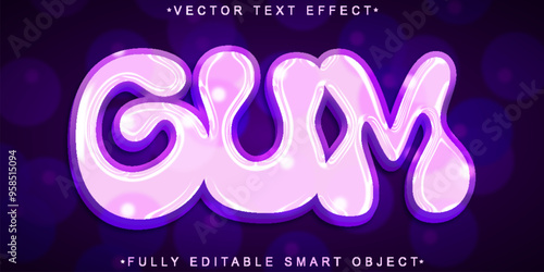 Cartoon Pink Gum Vector Fully Editable Smart Object Text Effect