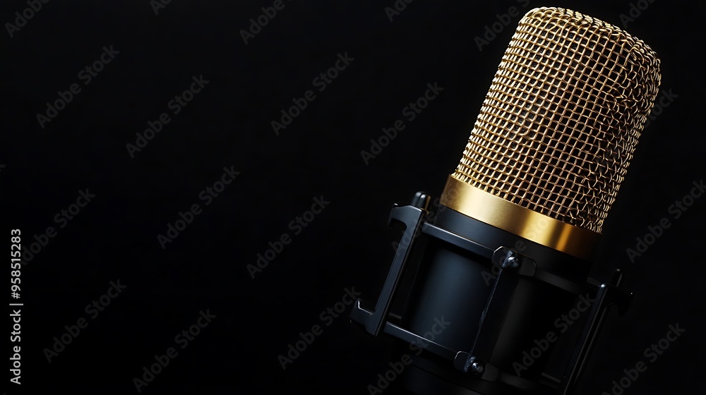 Golden Microphone on a Black Background Golden Microphone on a Black Background