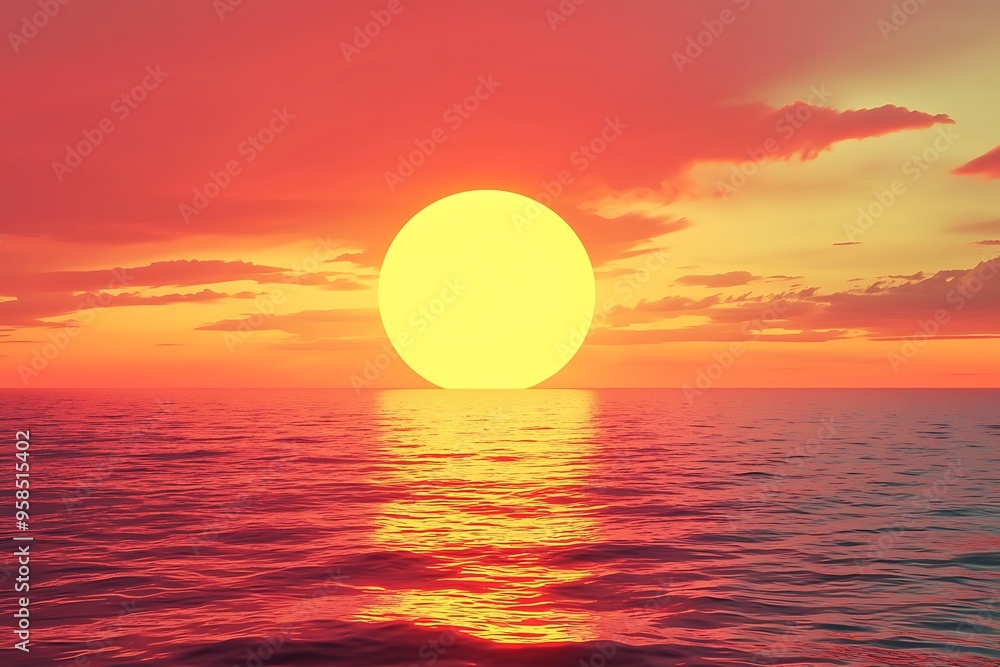 Vibrant Sunset Over Tranquil Ocean Waters Vibrant Sunset Over Tranquil Ocean Waters