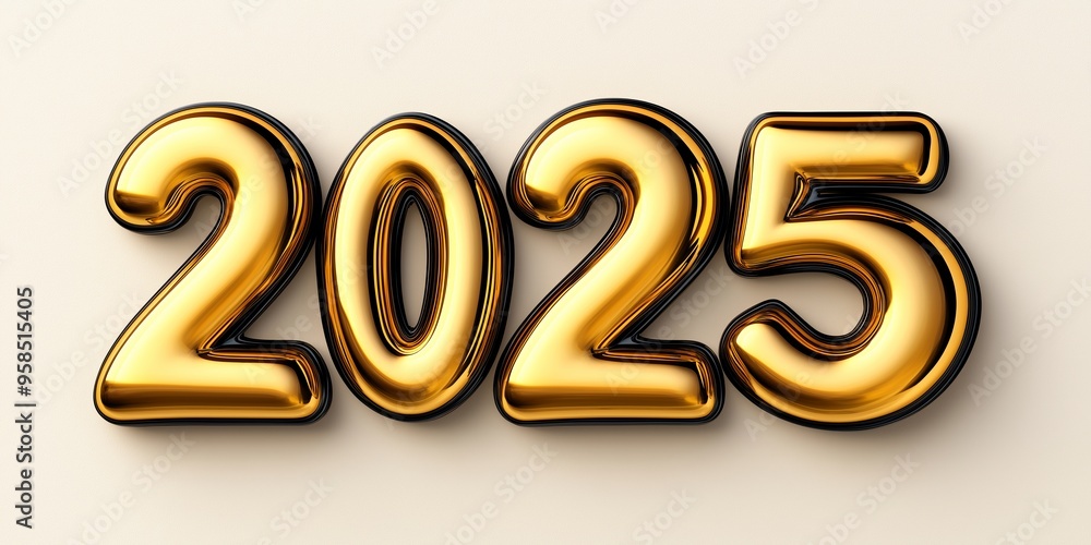 The year is 2025 and it is gold. The letters are in a gold color and they are big The year is 2025 and it is gold. The letters are in a gold color and they are big