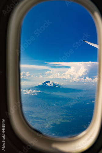 Mt. Fuji seen from an airplane window