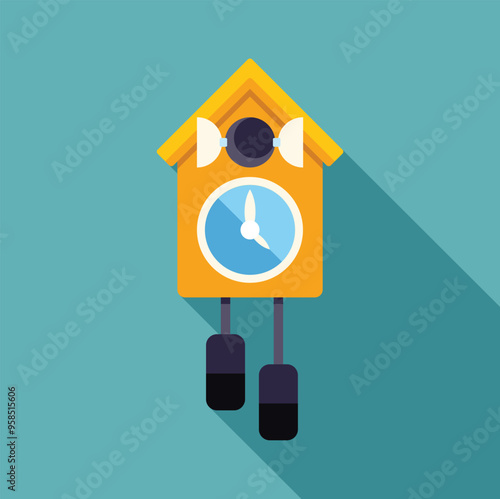 Yellow cuckoo clock with swinging pendulum, marking the passage of time