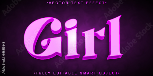 Cartoon Pink Girl Vector Fully Editable Smart Object Text Effect