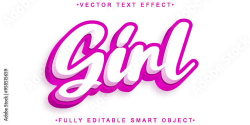 Cartoon Pink Girl Vector Fully Editable Smart Object Text Effect