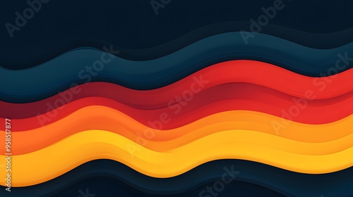 Abstract Background with Wavy Layers in Orange, Yellow, and Blue Tones photo