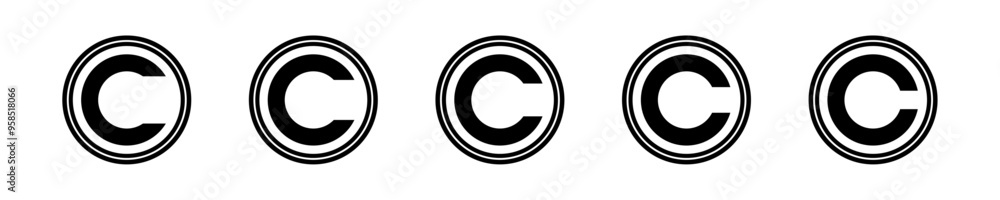 Copyright symbol shape. icon set. protection C mark vector icons in blue color style